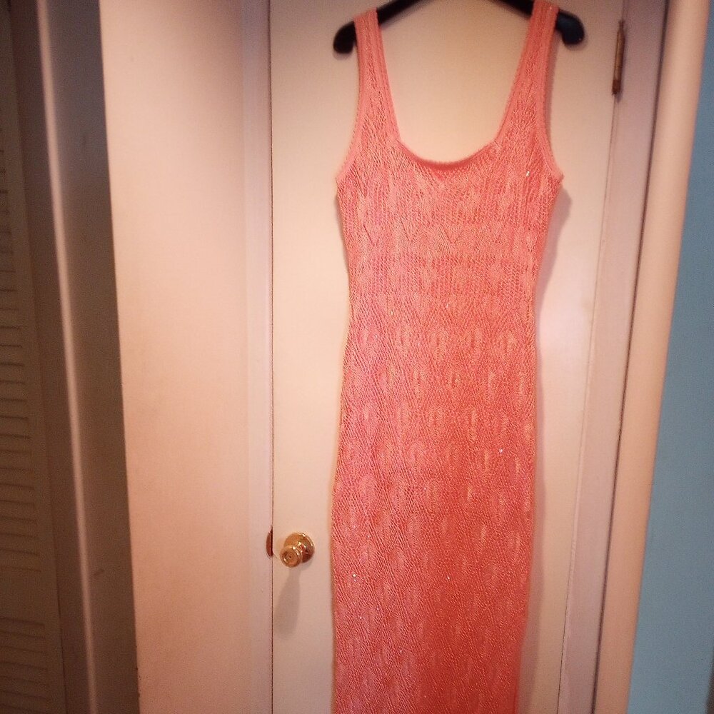 Guess crochet Liza sleeveless maxi dress boho XL peach/orange w/sequins NWT